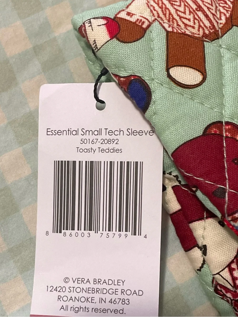 NWT Vera Bradley Essential Small Tech Sleeve Case in Toasty Teddies
